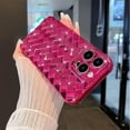 thumbnail image 2 of Compatible with iPhone 14 Pro Max Phone Case for Women, Fashion 3D Woven Pattern Plating Case, Grid Printed Soft Silicone Shockproof Camera Protective for iPhone 14 Pro Max case- Rose red, 2 of 14