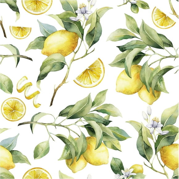 Blooming Wall DPYB27N Fresh Lemon with Green Leaf Peel and Stick Wallpaper Removable Self Adhesive Wall Mural Wall Décor