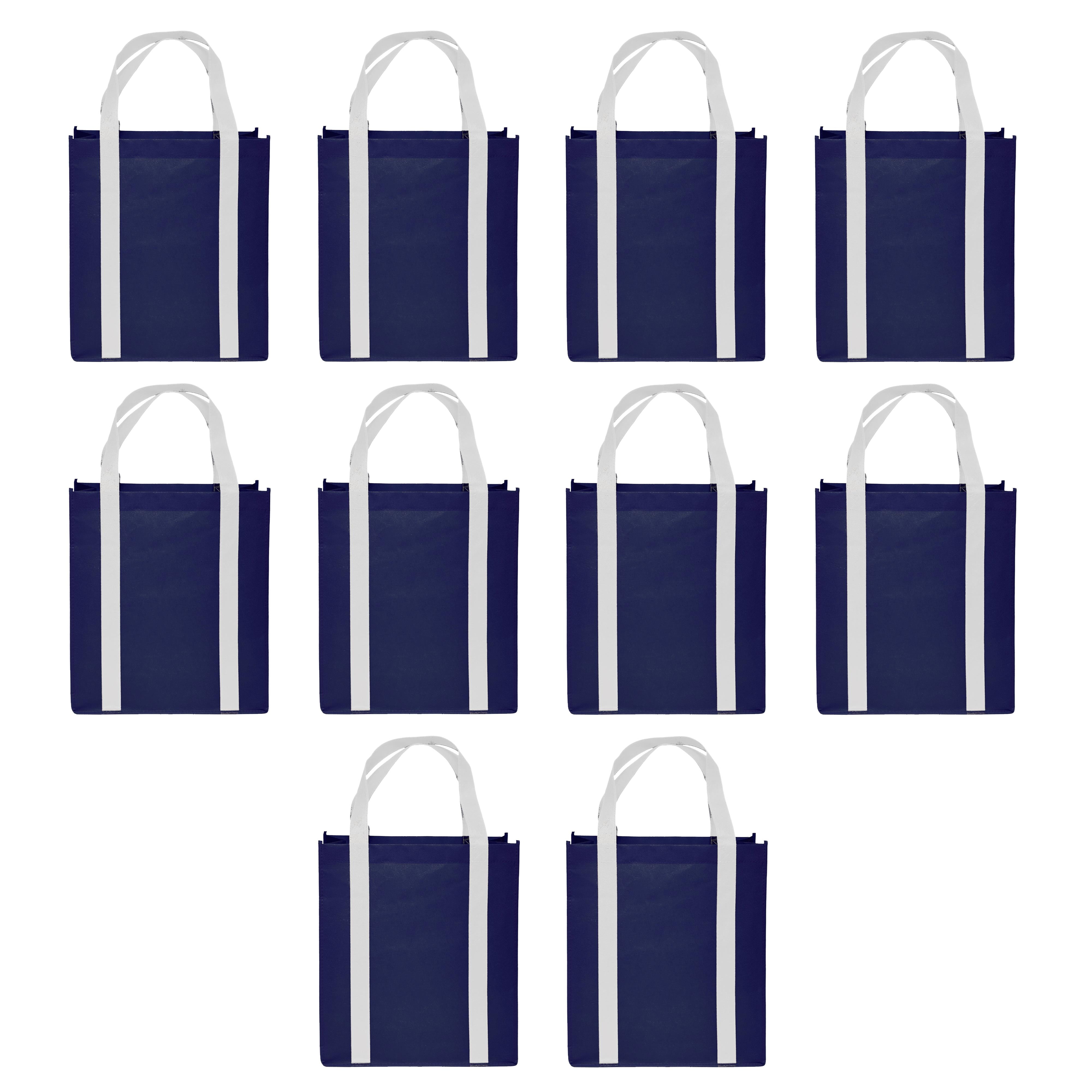 Non Woven Shopping Tote Bags Set of 10, Bulk Pack Reusable, Great for