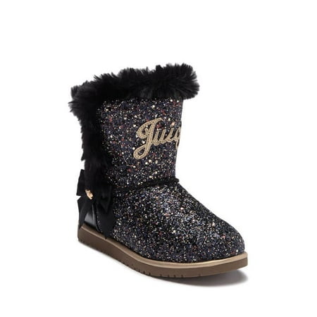 Juicy Couture Girls BLACK Windsor Glittery Faux Fur Lined Bootie, 1M Girl