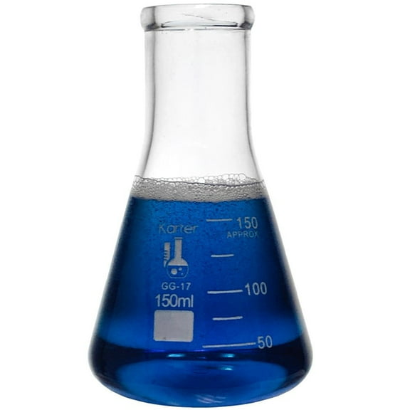 150ml Flask, Narrow Mouth Erlenmeyer, Borosilicate 3.3 Glass, Karter Scientific 213G27 (Single)
