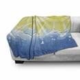 thumbnail image 3 of Landscape Soft Flannel Fleece Throw Blanket, Vector Illustration of Sun over the Wavy Sea Summer Theme Print, Cozy Plush for Indoor and Outdoor Use, 70" x 90", Yellow and Blue, by Ambesonne, 3 of 6