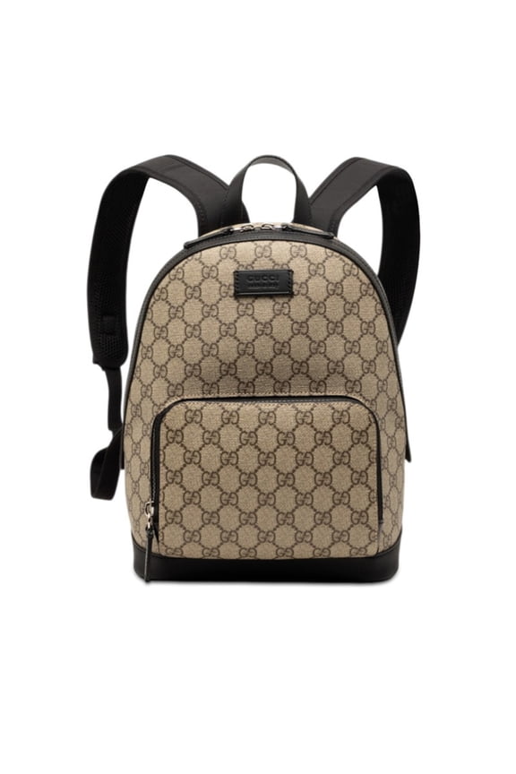 Pre-Owned Gucci GG Supreme Backpack 429020 Beige Black Leather Women's GUCCI