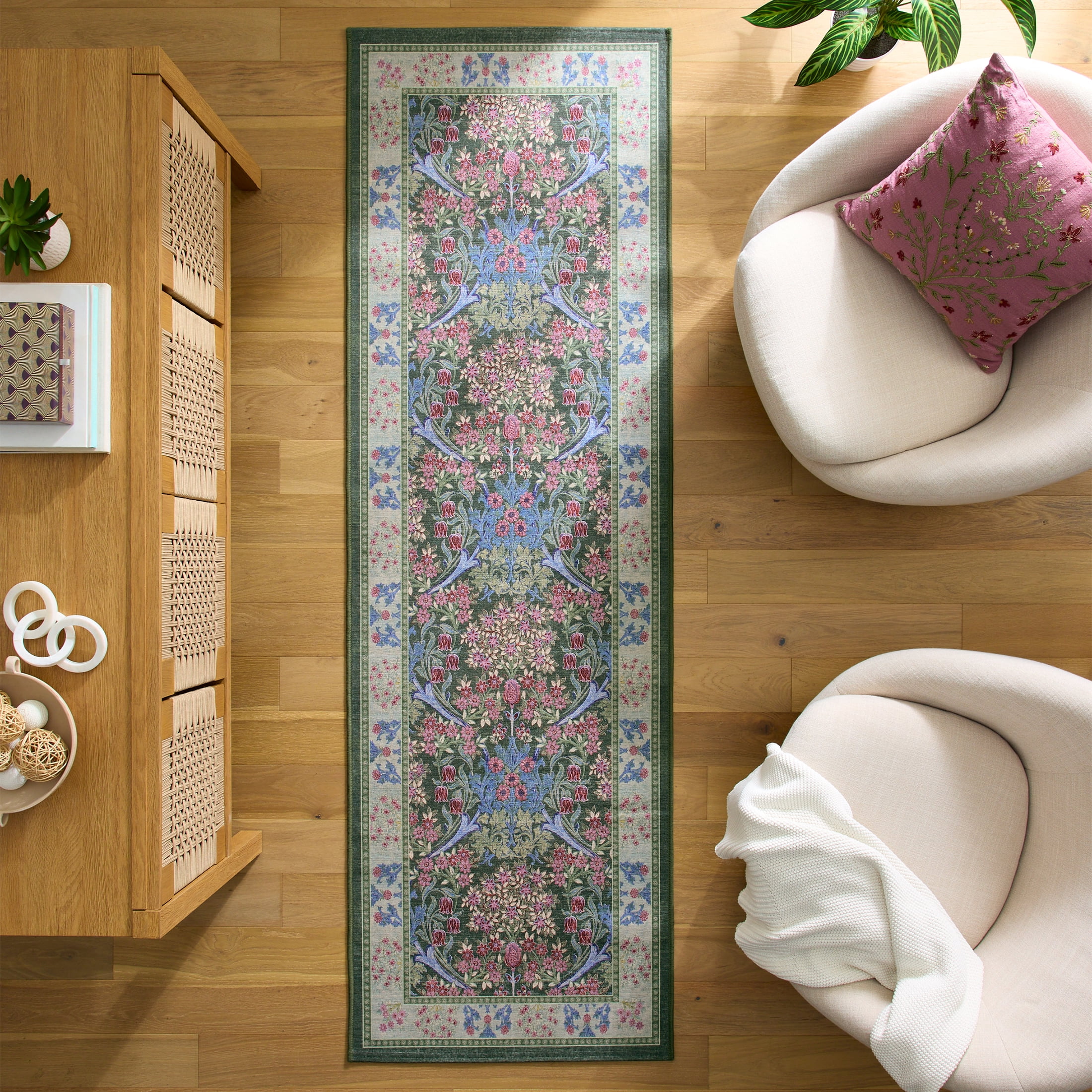 Better Homes & Gardens Green Hannah Flowing Floral 30" x 96" Runner Rug