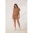 thumbnail image 3 of Women Two Piece Outfits Tracksuit Half Zip Lapel Cap Sleeve Sweatshirt High Waist Drawstring Shorts Set Sweatsuit, 3 of 6