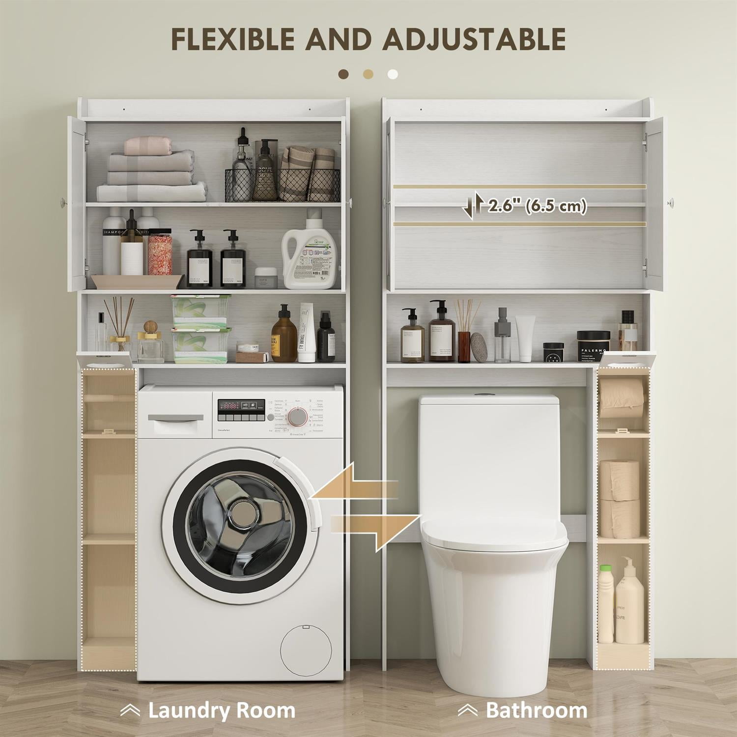 Demi Bonn 67" Toilet Overhead Storage with Barn Doors and Adjustable Shelf, Farmhouse Style for Modern Homes, White