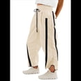 thumbnail image 3 of Pantalones Deportivos Holgados de Pierna para Mujer, Informales, con Cordón Ajustable y Cintura Elástica, en Colores Contrastantes, Estilo Y2K. Crema XL, 3 of 7