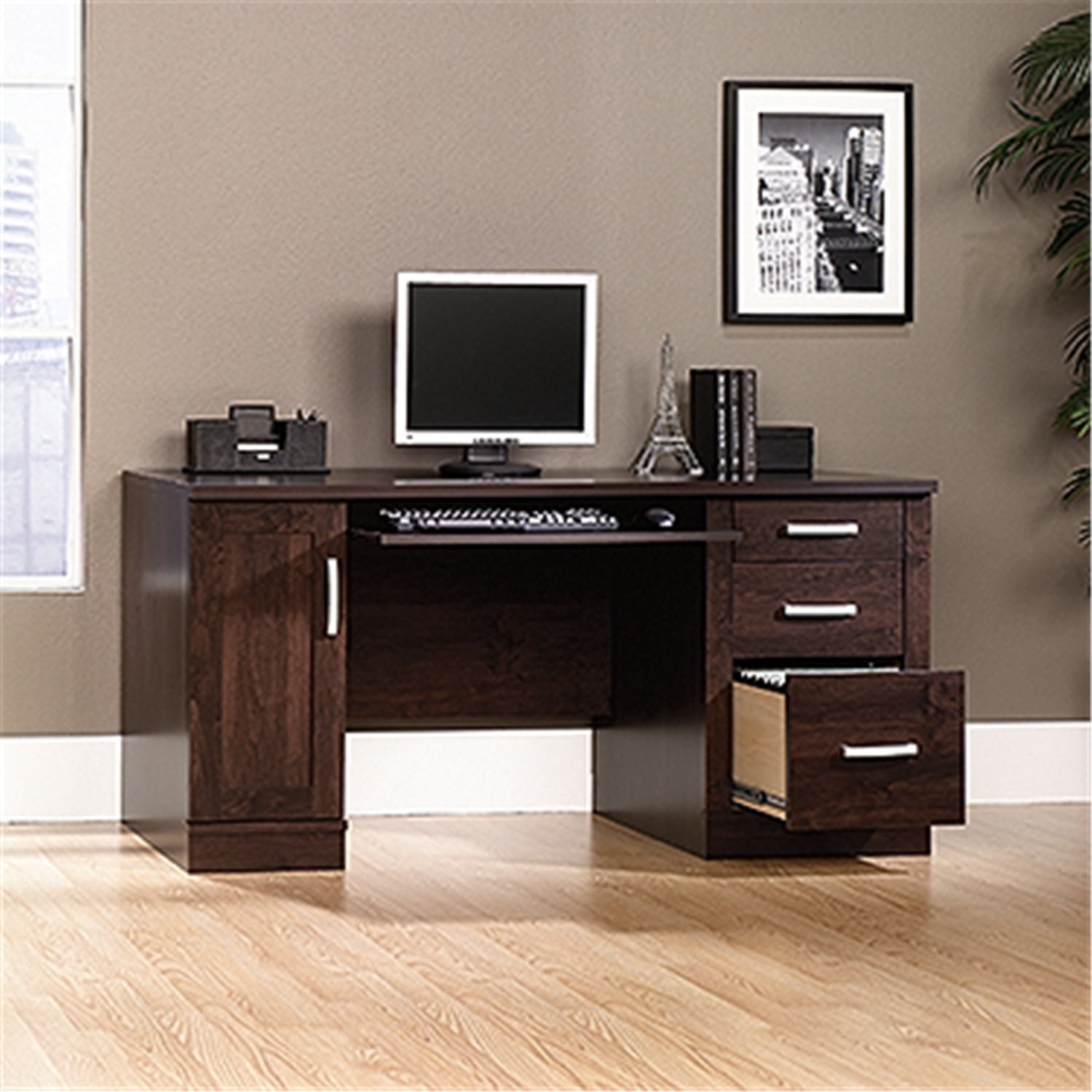 Sauder 408291 Office Port Credenza Dark Alder Finish