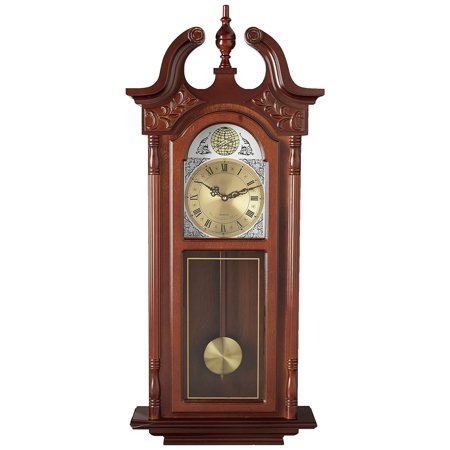 Traditional Wall Clock with Swinging Pendulum, Cherry Oak Finish, 4 Chime Options and 12-Hour Sleep Mode