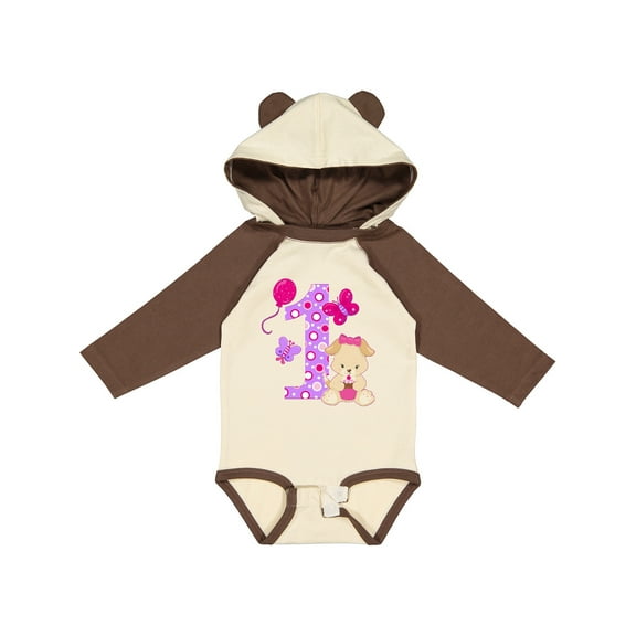 Inktastic First Birthday with Cute Puppy and Butterflies Boys or Girls Long Sleeve Baby Bodysuit