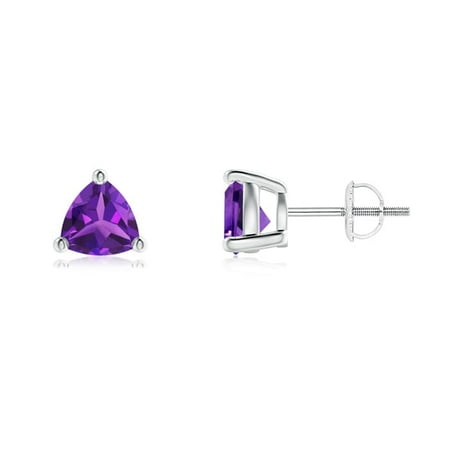 Amethyst Trillion Earrings Basket-Set Trillion Amethyst Stud Earrings in 14K White Gold (6mm Amethyst) - SE0142AM-WG-AAAA-6 ()