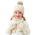thumbnail image 2 of Sentuca Warmer Set for Girls and Boys Winter Knit Pom Pom Beanie Hat Scarf Gloves 3 Pcs Kids Outdoor Accessories White Size 3-12Y, 2 of 6