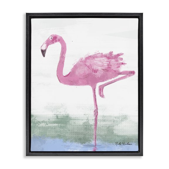 Stupell Industries Coastal Pink Flamingo Black Floating Frame Canvas Art, 17 x 21, by Nidhi Wadhwa