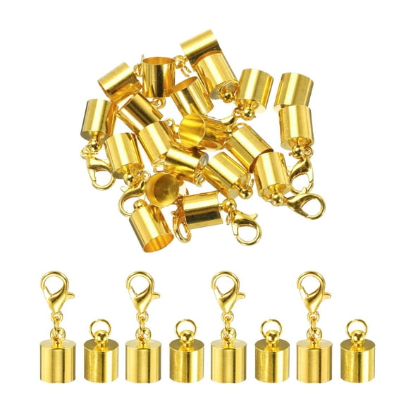 Uxcell 10Pcs Cord End Caps, 7.5mm End Caps Barrel Beads Kumihimo End Caps Iron for DIY Craft (Gold)