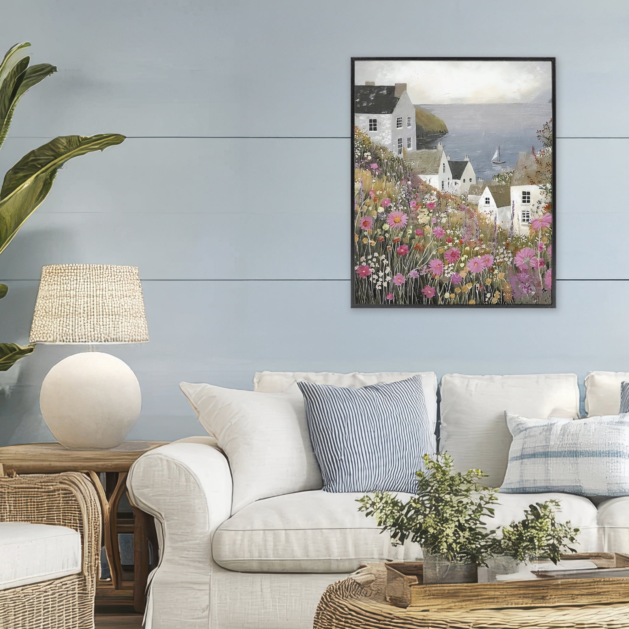 Stupell Industries Picturesque Village over Sea Black Framed Giclee Art, design by Riley B