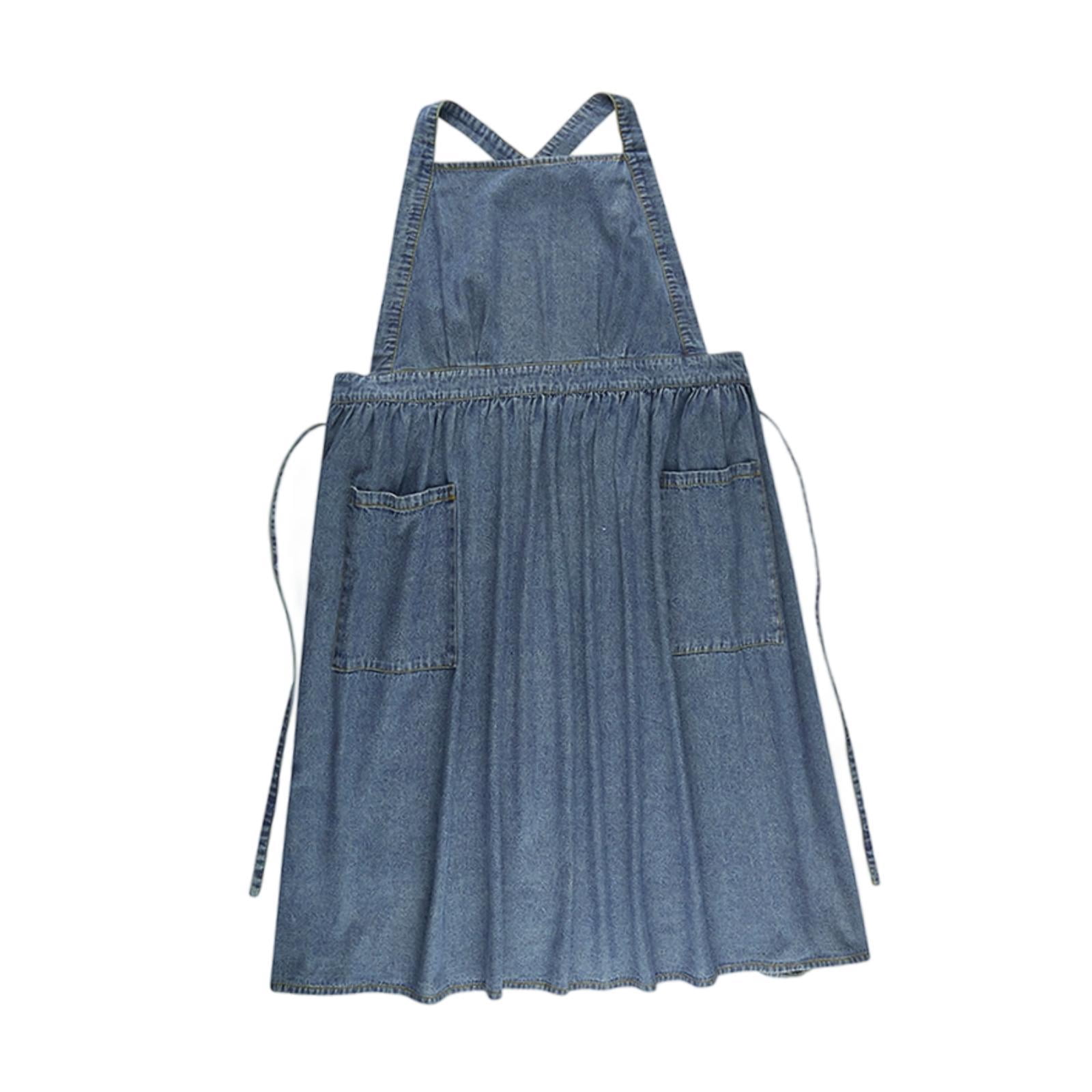 FVDPWYE Denim Apron with Pockets Comfortable Cross Back for Grilling Hairstylist Cooking