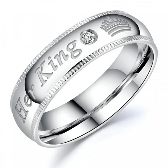 DESIGNICE 2Pcs Silver Matching Couple Promise Rings Set His Queen Her King Stainless Steel Engagement Anniversary Rings Couple Jewelry Gifts