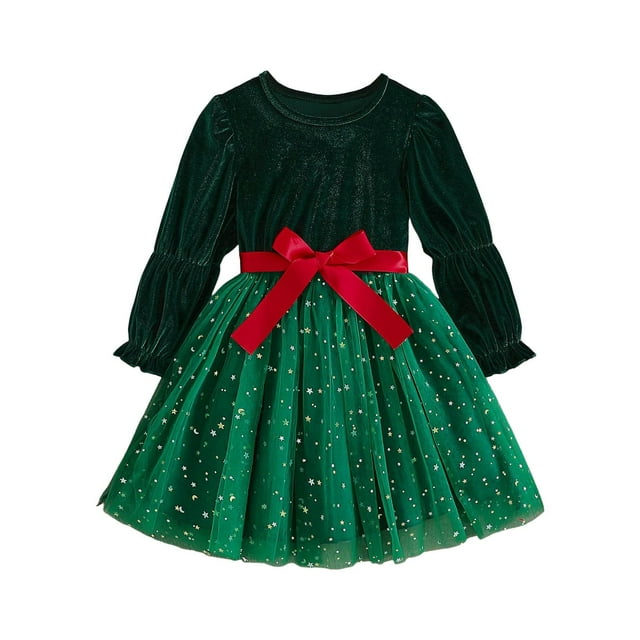 Zanarzt Robe Fille Enfants Manches Longues Tout-Petit Bébé Fille Robe de Noël pour Filles Robe à Manches Longues Filles Robe Filles Tutu Robe de Fête d'Hiver Vert, 7-8 Ans