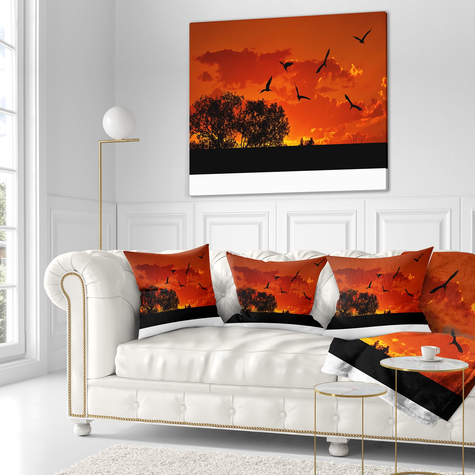 Designart African Landscape with Warm Sunset - African Landscape Printed Throw Pillow - 18x18