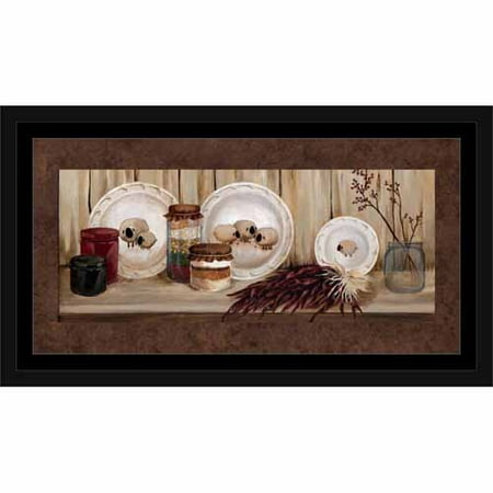 Rustic Americana Folk Sheep Plate Primitive Glass Jar Spices Still Life Painting Brown & Tan, Framed Canvas Art by Pied Piper Creative