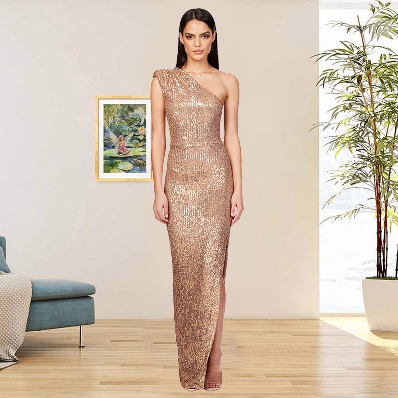 Blphud Wedding Guest Dresses for Women Spring Evening Grown Women's  Sleeveless Off Shoulder Sequin Dress Slit Slim Long Dress Dress Formal  Dresses for Women Evening Rose Gold M - Walmart.com