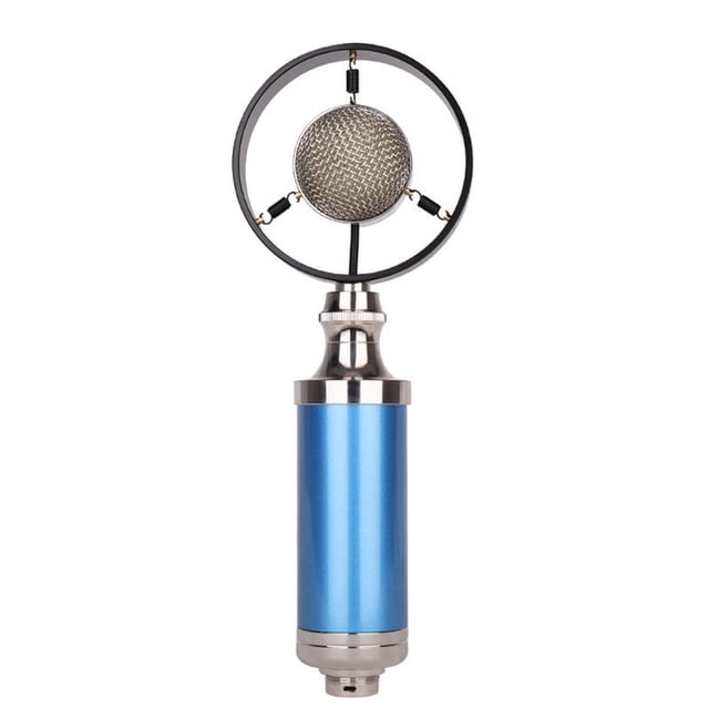 Microphone Professionnel de Studio d'Enregistrement Vintage Filaire à Condensateur pour Diffusion en Direct Bleu