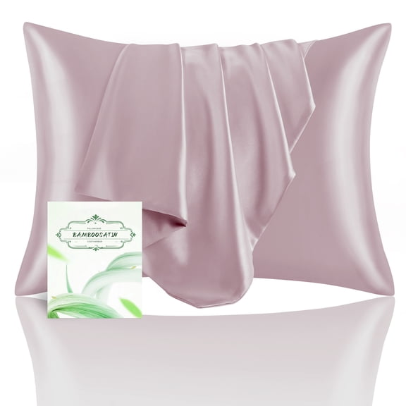 Bamboo Cooling Satin Pillowcase with Zipper, 2Pcs Lavender Ultra Soft and Silky Pillow Cases Standard Size, Pillow Covers for Hair Protection & Hot Sleepers