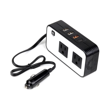 JIAHAOO 200W Car Power Inverter with Intelligent Cooling Fan DC 12V AC 110V 2 US Sockets 3 USB 1 Type-C PD20W
