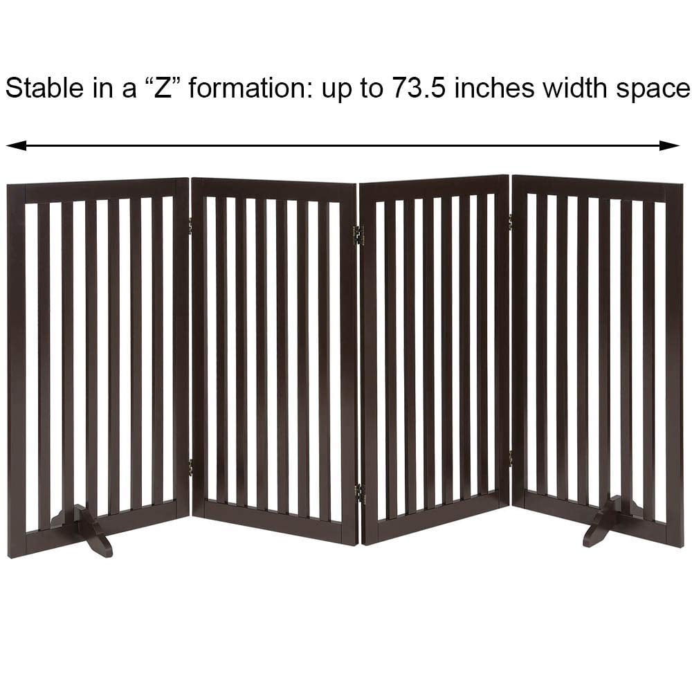 Unipaws 36" H Free Standing Pet Gate for Dog Cat, Tall Wooden Dog Gates for Doorway, Stairs, Foldable Pet Fence for The House, Expandable Dog Barrier, Indoor Use, Espresso