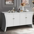 thumbnail image 3 of Refined Industrial 4-Door Credenza with Wooden Arc Legs, Bronze Clasps, White Buffet Sideboard Storage Cabinet, Solid Craftsmanship, Advanced Storage Design, 3 of 5