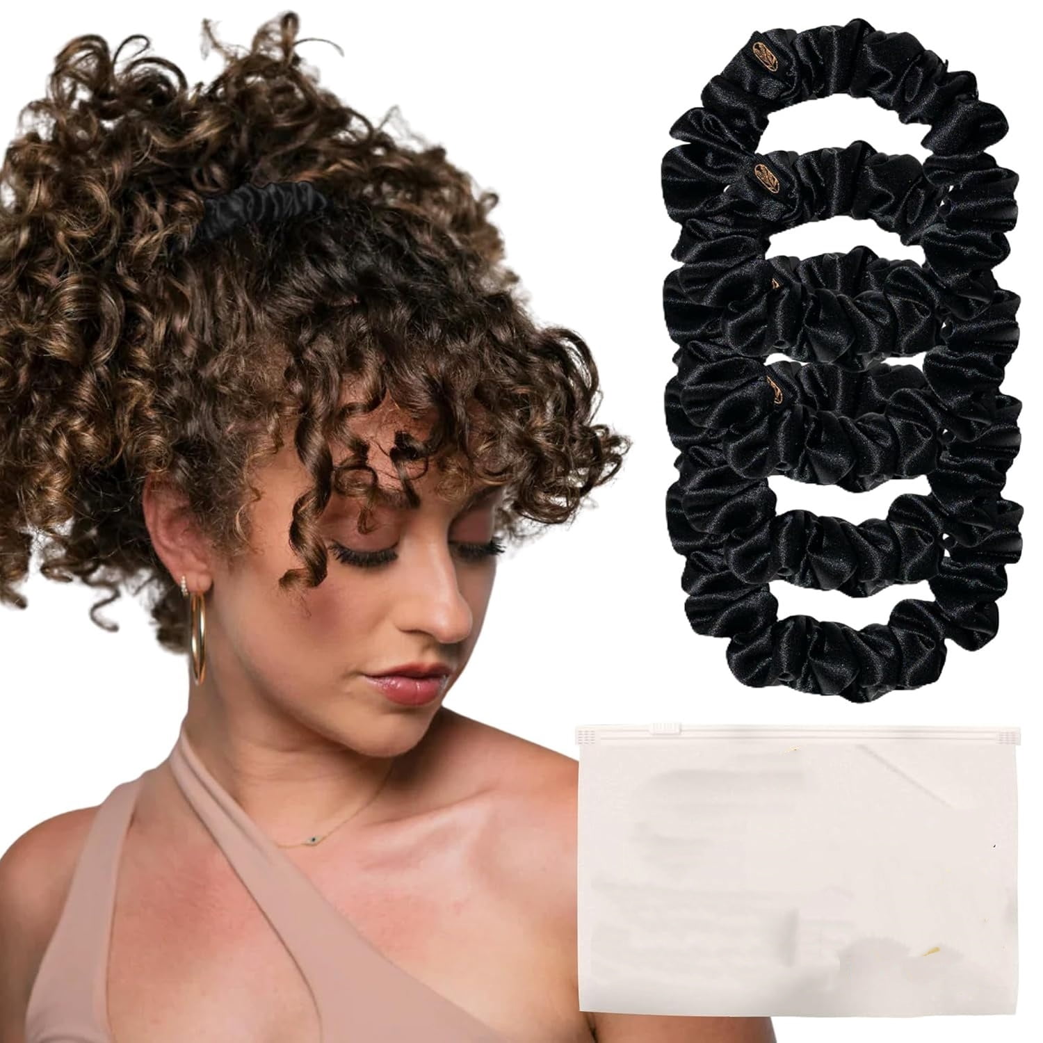 Midi Curly Hair Silk Scrunchies for Women