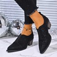 thumbnail image 4 of EKVAHL Women's Slip‑On Low Heel Booties, Classic Faux Suede Pointed Toe Walking Pumps, Stable Stacked Heel Ankle Boots Black, 4 of 5