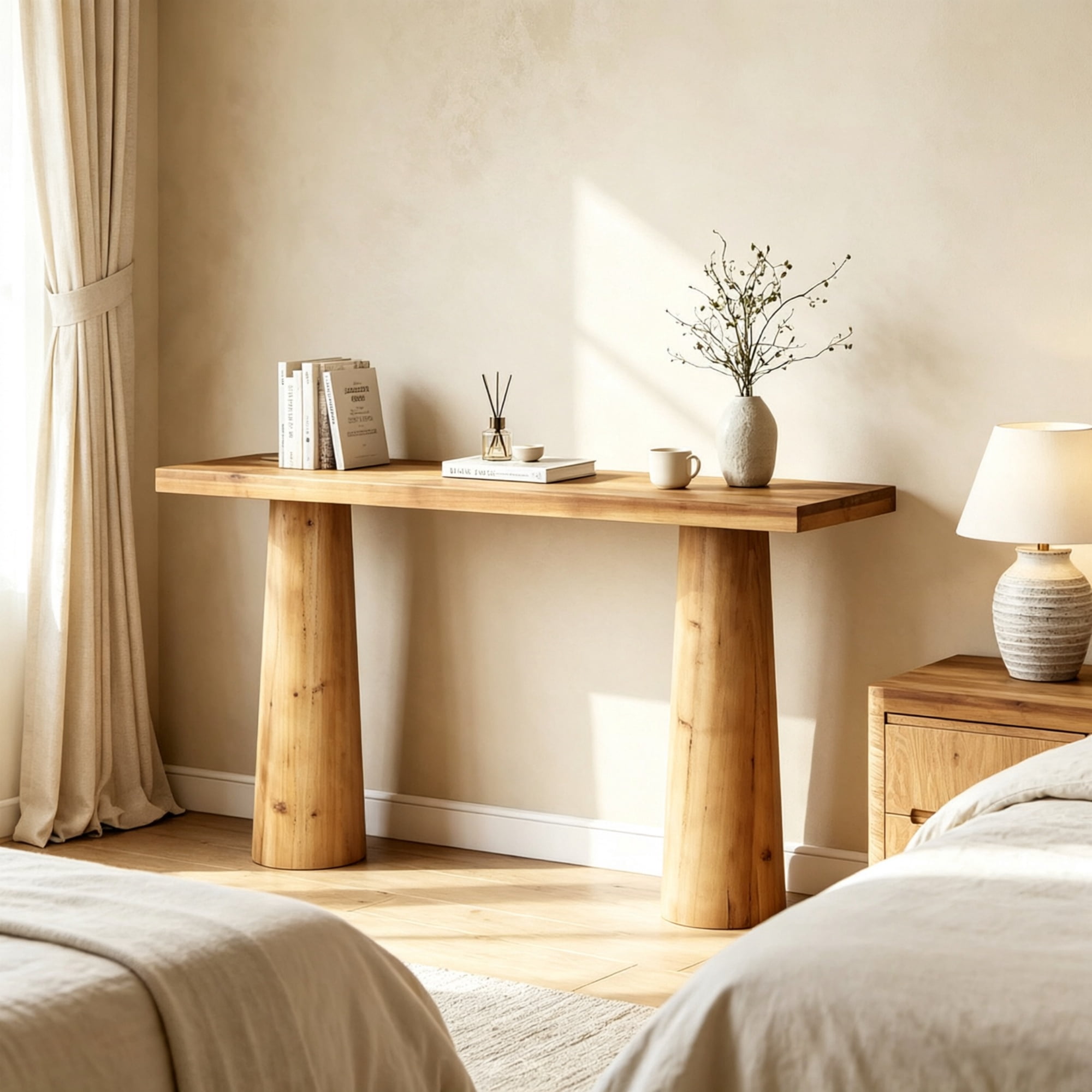 63" Farmhouse Wood Console Table with Cylindrical Legs