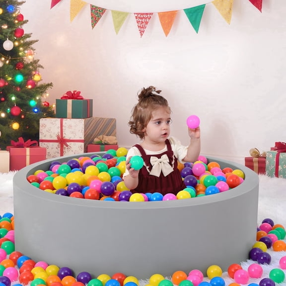 SweHouse Foam Ball Pit for Babies Toddlers, Large Round Soft Memory Sponge Playpen, Indoor Outdoor Kids Play Gift (Grey, Balls Not Included)