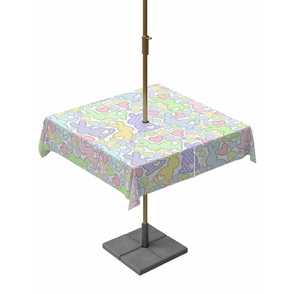 Outdoor Tablecloth with Umbrella Hole and Zipper, Watercolor Rabbits Square Table Cloth 54x54 Inch Waterproof Tablecloth, Spring Easter Love Rabbits Polka Dots Picnic Table Cover for Patio Camping