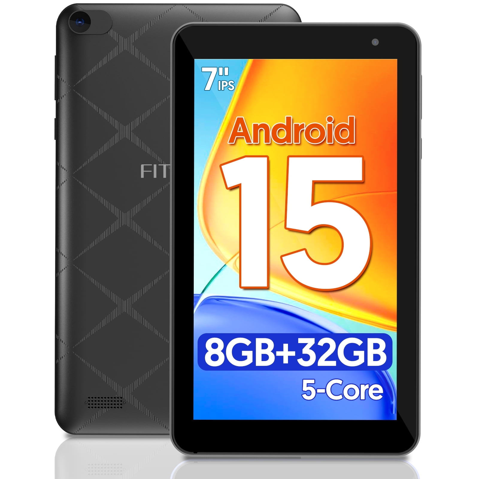 FITIFUN 7 inch Tablet Android 15 Tablets, 8GB RAM 32GB ROM 1TB Expand, Five-Core, HD Display, Wi-Fi, Bluetooth-Black