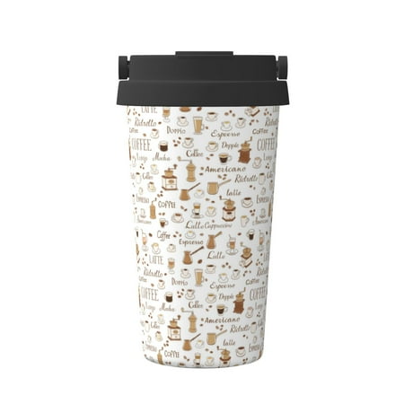 

Zeuib Coffee Print Stainless Steel Vacuum Insulated Coffee Travel Mug Insulated Coffee Mug Travel Mug with Lid Thermal Cup for Outdoor