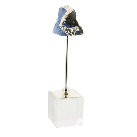 Glass Sculpture - Decmode Glam 11 Inch Blue Geode Crystal Sculpture With An Iron And Glass Stand