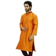 thumbnail image 3 of Atasi Men's Long Orange Dupion Band Collar Shirt Ethnic Clothing-X-Large, 3 of 7