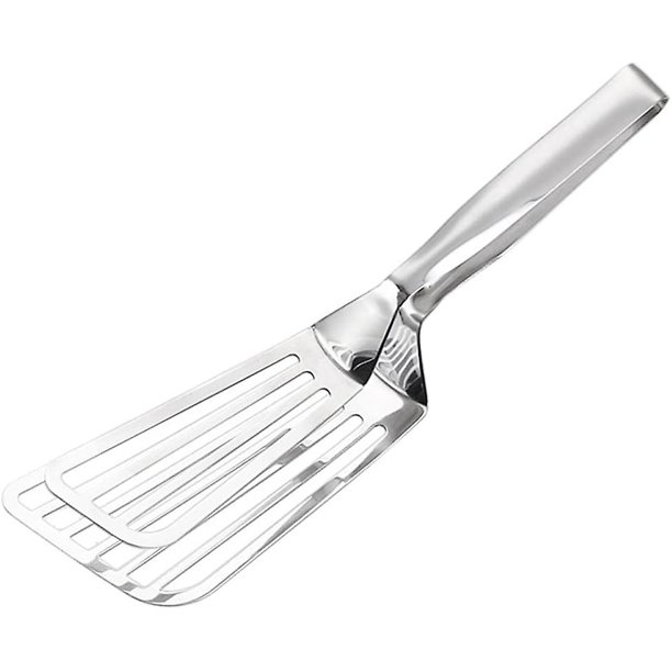 Pinza para pescado, pinza para pizza práctica, espátula ranurada doble, pinzas para parrilla, utensilios de cocina, color plateado