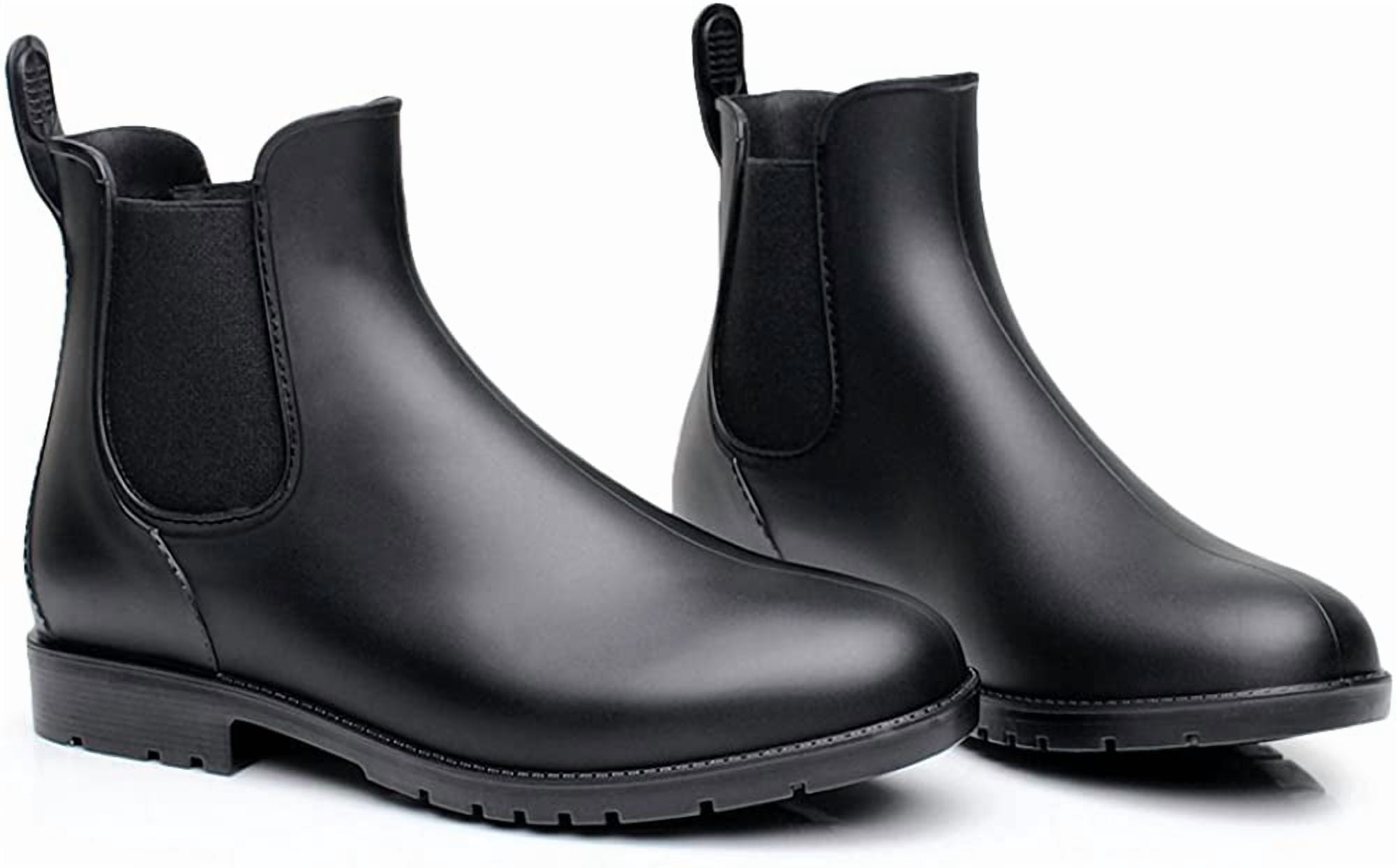Litfun Women's Short Rain Boots Waterproof Anti Slip Rubber Ankle Chelsea Booties Rainboots for Women, Black, Size 7.5