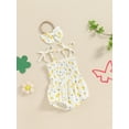 thumbnail image 6 of Aojekbee Baby Girl 2Pcs Summer Outfits Cute Sleeveless Tie Strap Floral Romper with Headband Set Newborn Clothes, 6 of 10