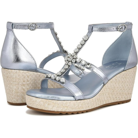 Naturalizer Womens Serena Strappy Wedge Sandal Light Blue Metallic 5M