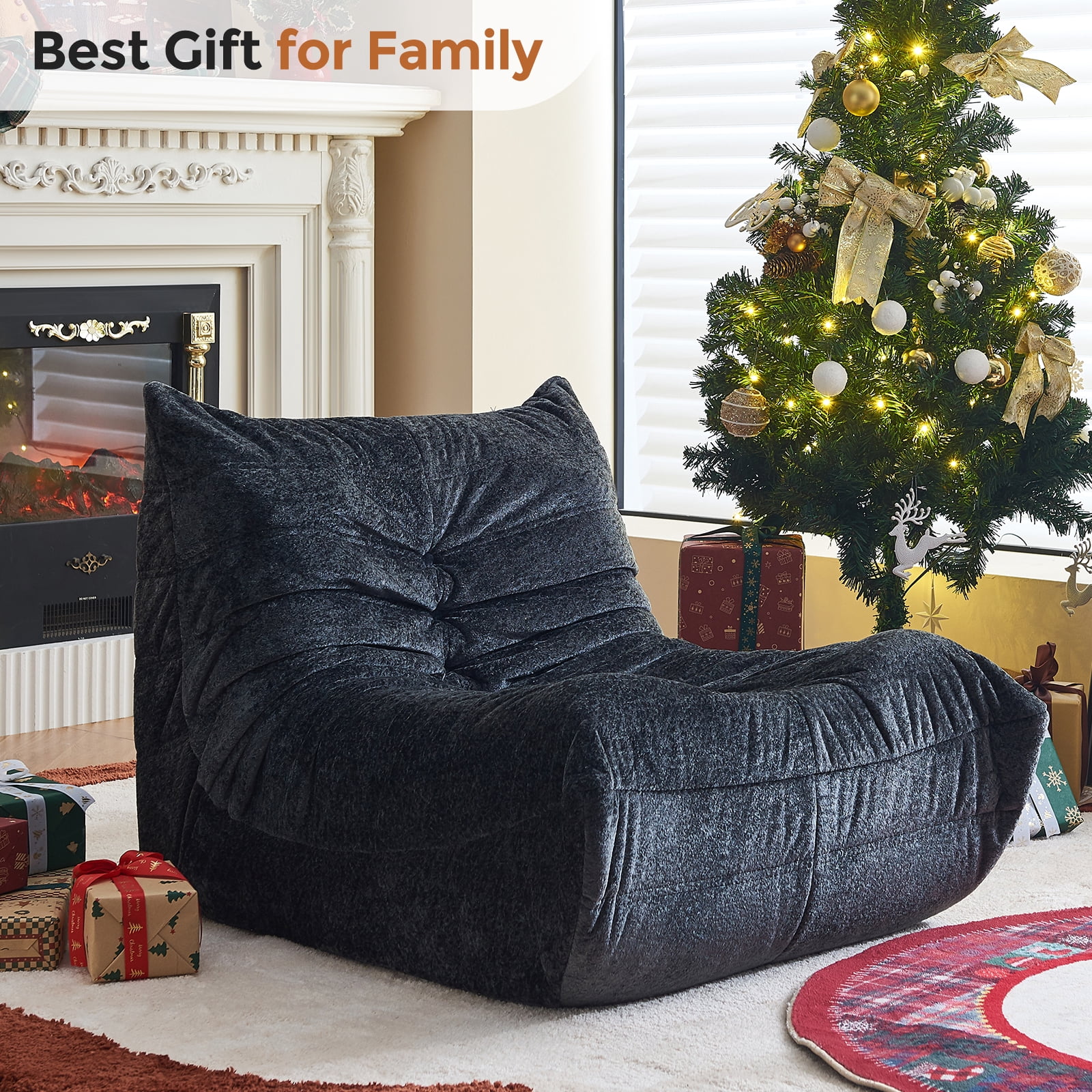 GOLUCKY Large Bean Bag Sofa for Adults, Memory Foam BeanBag Chair, orduroy Boneless Chair, Lazy Floor Sofa for Reading Gaming Living Room Bedroom, Black