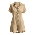 thumbnail image 6 of LEKODE Jumpsuits Rompers Wide Leg Rompers Flap Pocket Romper V Neck Button Down Short Sleeve Jumpsuits with Pockets Collared Neck Jumpsuit Short Rompers Casual Outfits for Women Khaki XXXL, 6 of 6