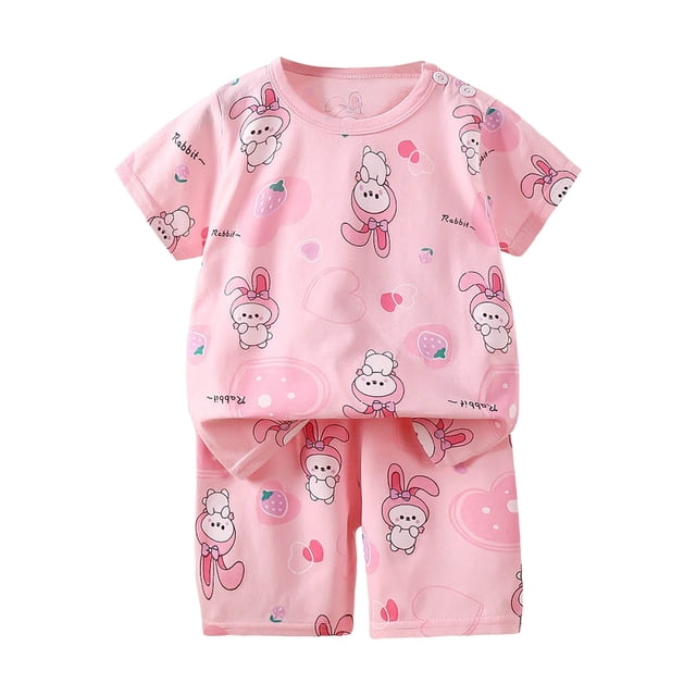 TTUHYWXI Ensemble Garçon à Manches Courtes avec Short Confortable et Respirant Mode Décontractée Dessin Animé Enfants Ensemble à Manches Courtes (Rose, 7-8 Ans)