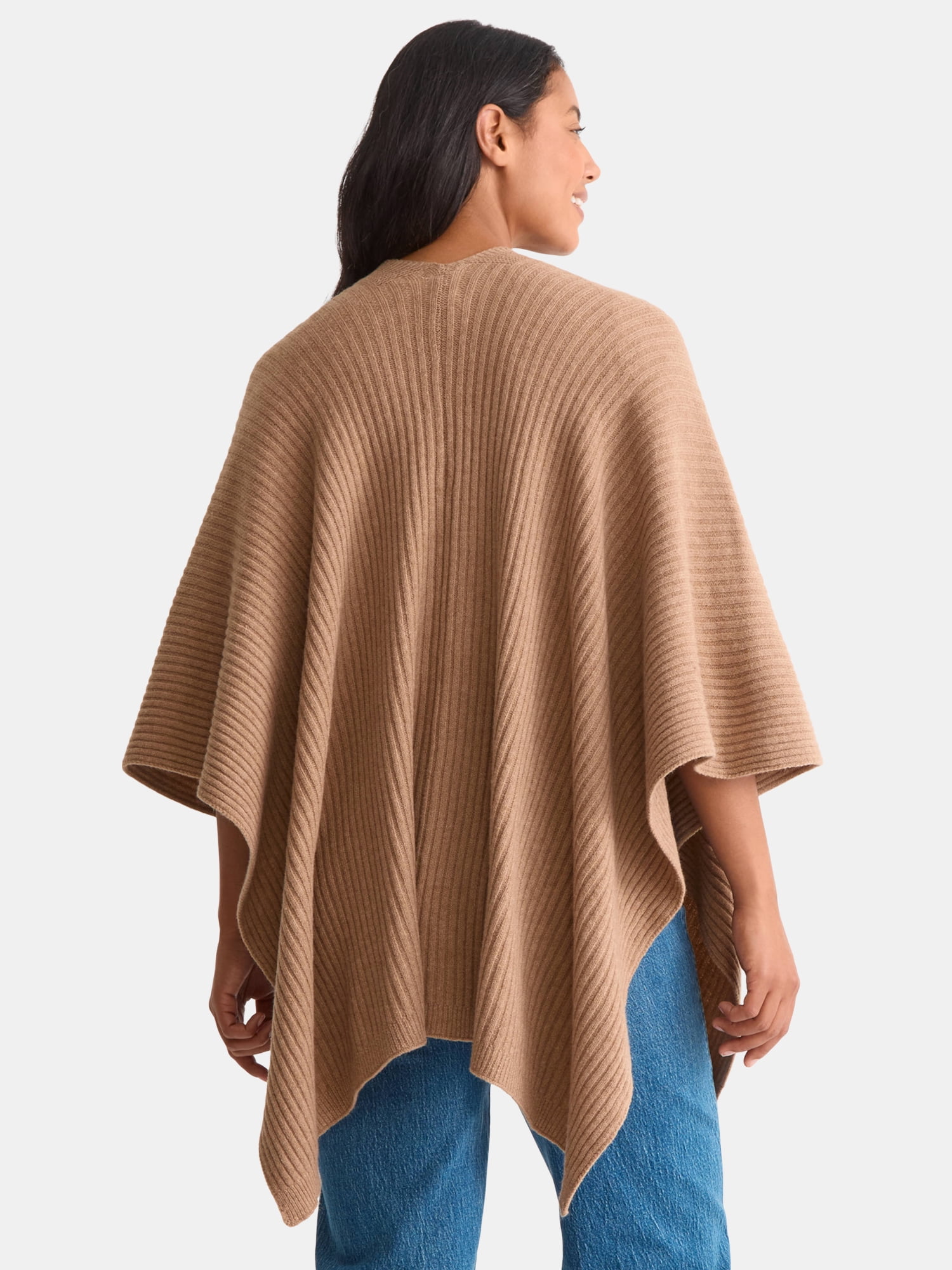 Time and Tru Women's Rib Knit Fashion Coverup with Button, One Size, Tan