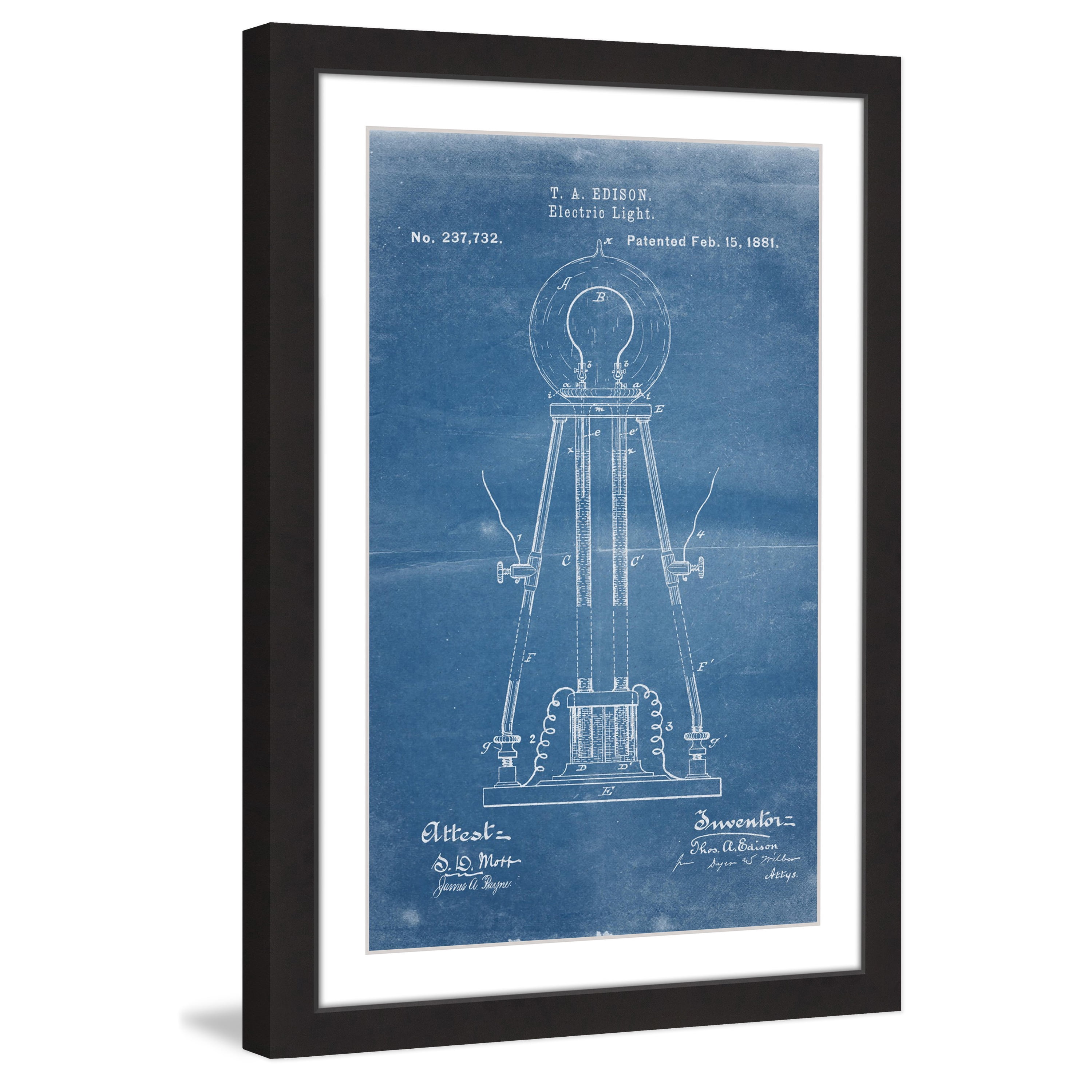 Marmont Hill - "Edison Light 1881 Blueprint" by Steve King Framed Painting Art Print