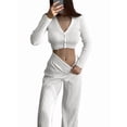 thumbnail image 3 of Women'S Solid Color Knitted Casual Hollow Commuter Suit Long Sleeve Button Top High Waist Pants Two-Piece Suit White S, 3 of 9