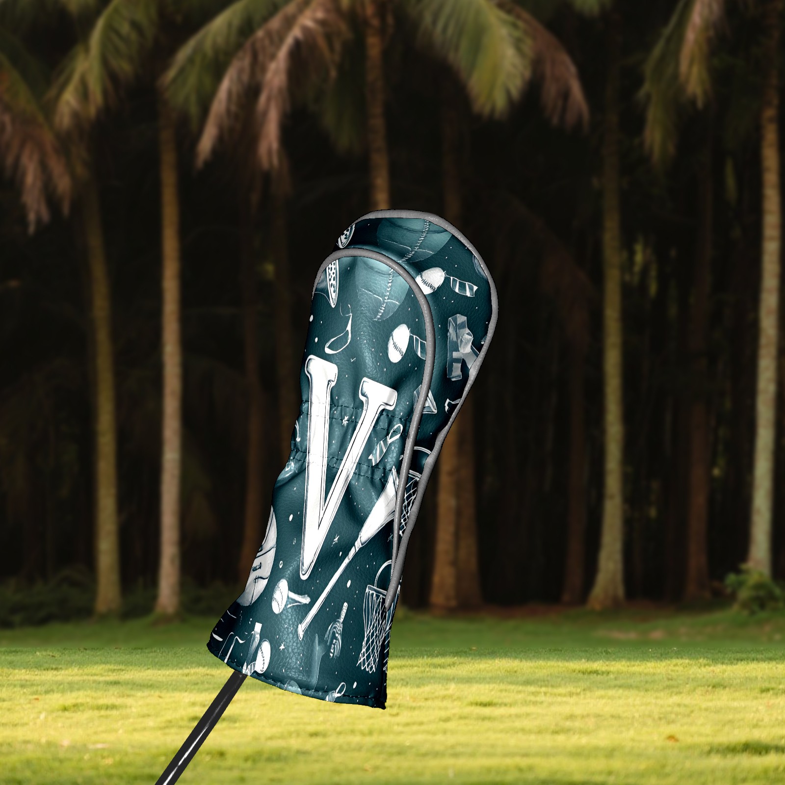 Golf Club Covers, Blue Sporty V Premium PU Leather Driver Hybrid Putter Head Covers with Velvet Lining, Waterproof Golf Gifts for Men Women
